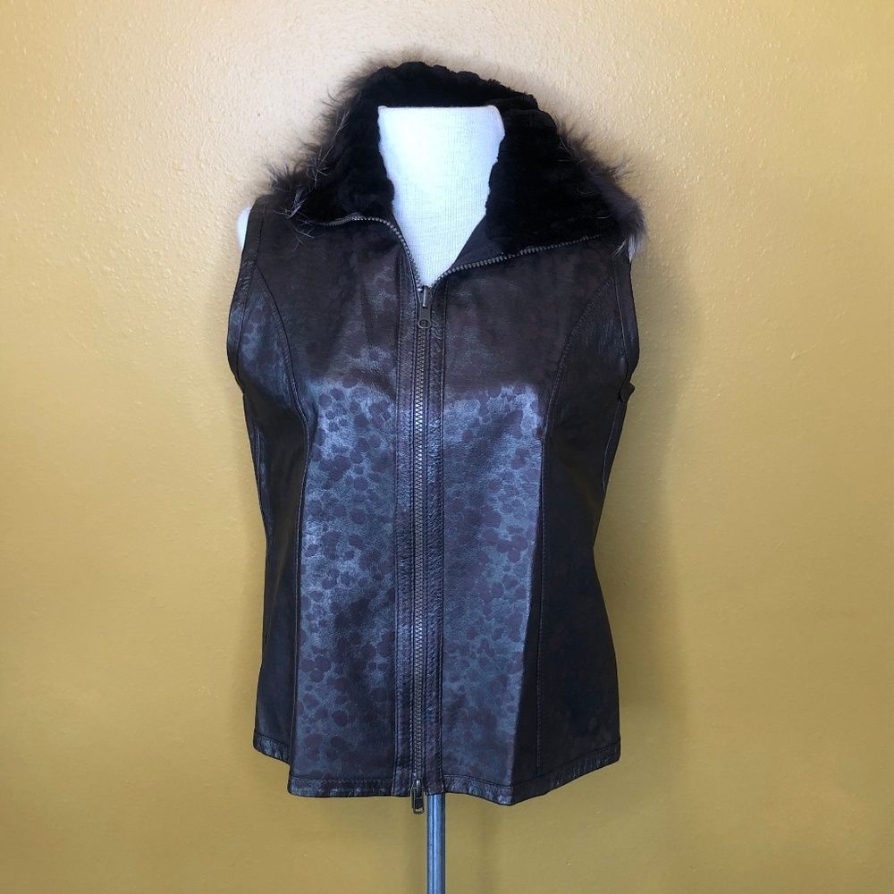 Leather Cheetah Print Zip Up Vest